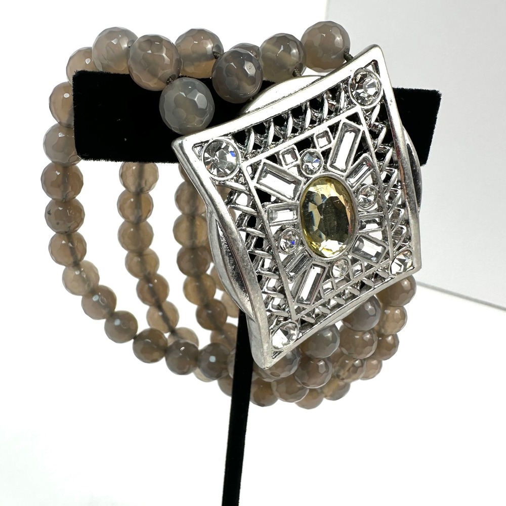 Kiam Collection Vintage Style Multi‎ Strand Faceted Agate Beaded Bracelet Silver